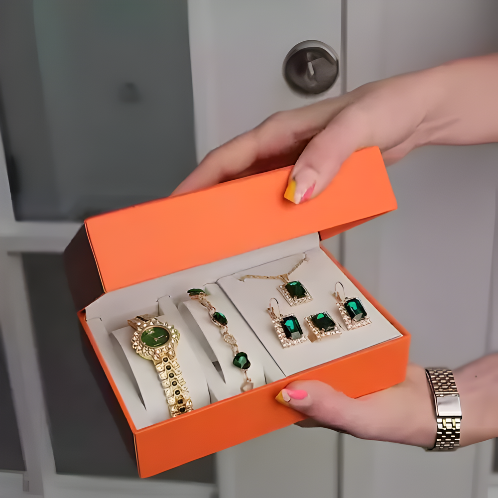 Ensemble femme Olivia luxe avec montre, bracelet, collier, boucles d'oreilles et bague