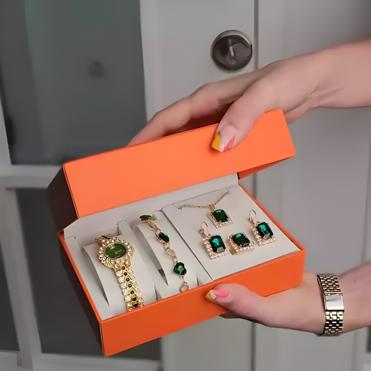 Ensemble femme Olivia luxe avec montre, bracelet, collier, boucles d'oreilles et bague